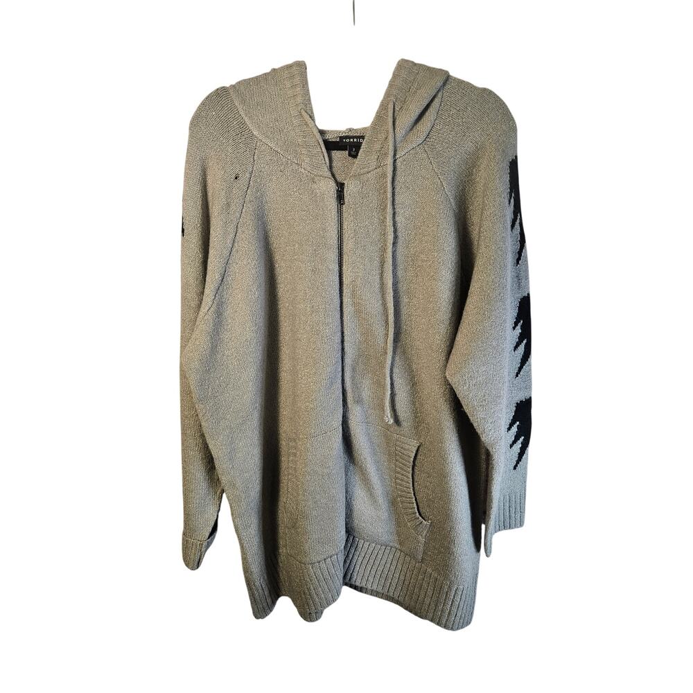 Torrid Women's Sweater Jacket Full Zip Hoodie Size 3 Gray Lightning Bolt Sleeves